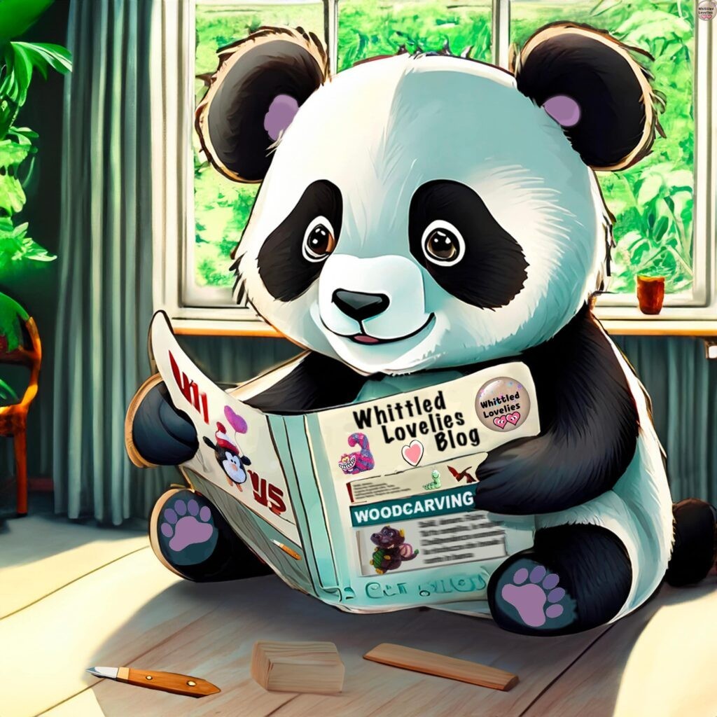 Pagina informazioni - Un panda cartoon che legge una rivista intitolata whittled lovelies