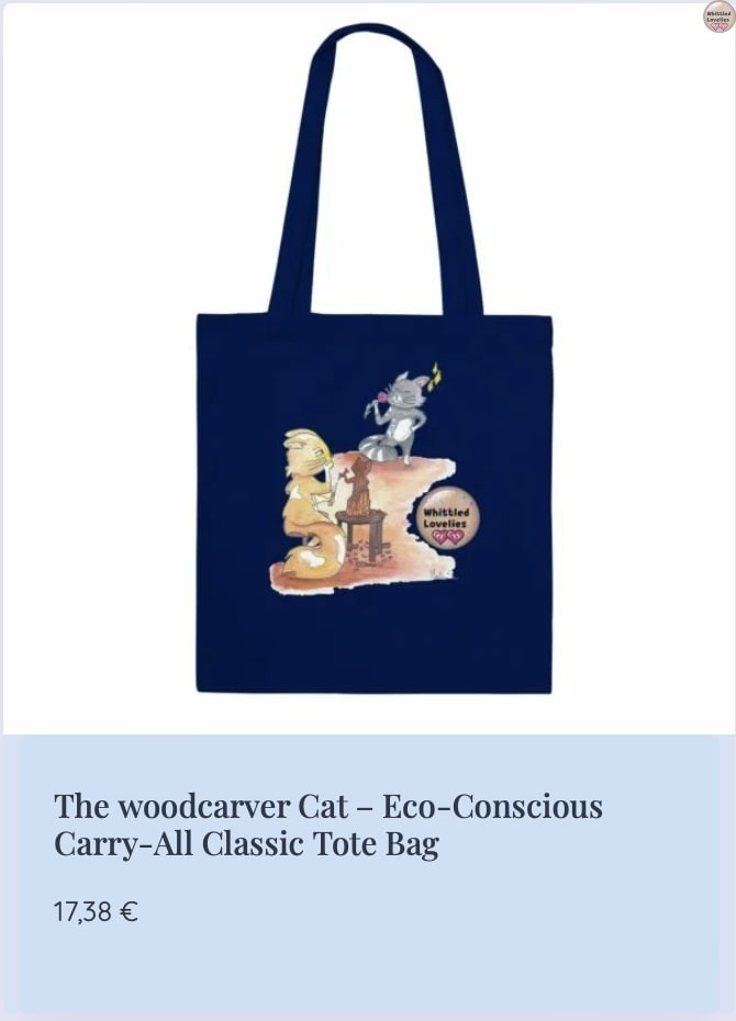 Home - tote bag the woodcarver cat from whittled lovelies shop