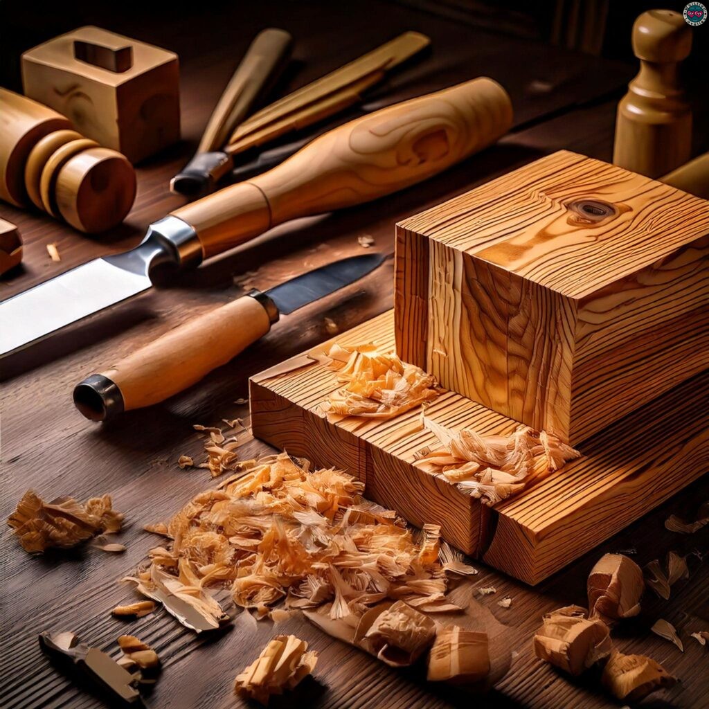 Set di strumenti per la lavorazione del legno con pezzi di legno assortiti, immagine in evidenza dell’articolo di Whittled Lovelies: I migliori legni per intaglio