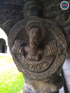 Carved capital depicting scenes of Saint Orso in the Collegiate Church of Aosta, an example of medieval sculpture